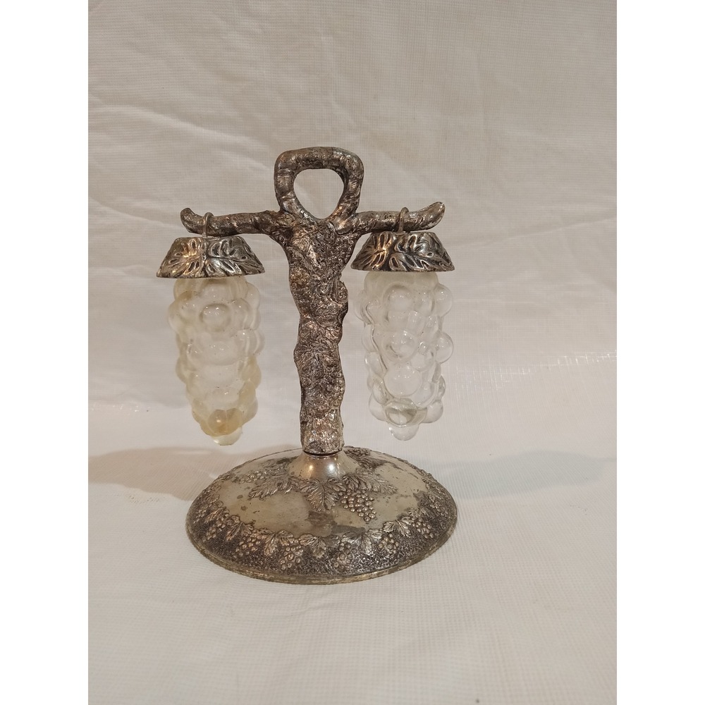Vintage Price Import Silver Plated Hanging Grape Salt / Pepper Shaker Set Japan